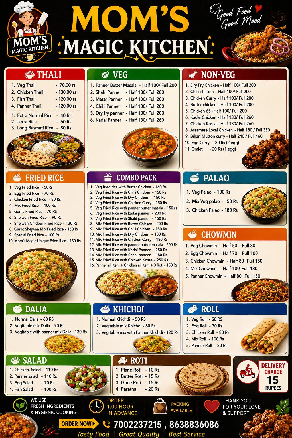 Mom's Magic Kitchen menu poster